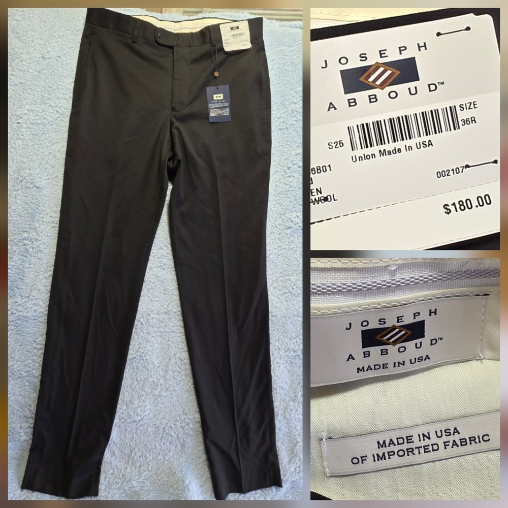 NWT Joseph Abboud Mens Black 100% Wool Tailored Dress Pants 36W Big Tall